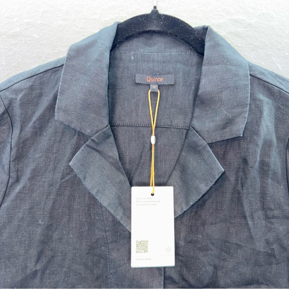 Quince -NWT women’s 100% linen short sleeve button down shirt black blouse top S - Picture 5 of 8